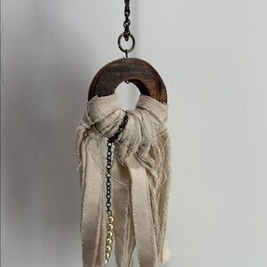 Boho Cream Fabric and Wood Pendant